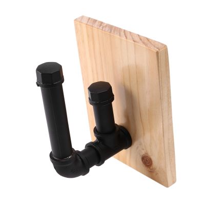 Industrial Toilet Paper Holder with Wooden Shelf Metal Wall Storage Pipe Tissue Roll Hanger
