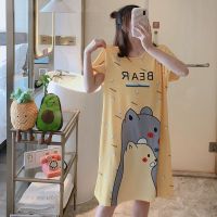 【 WYIN kitchen】 Multi-flower type summer plus fat size cute cartoon short-sleeve home nightdress MM loose clothes