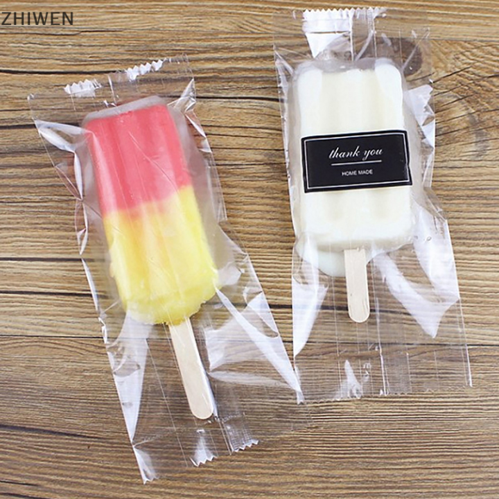 zhiwen-ถุงไอศกรีมฝาครอบป้องกันไอศกรีมกล่องใสแบบใช้แล้วทิ้ง100ชิ้นกระเป๋าใส่ของทำด้วยตัวเอง
