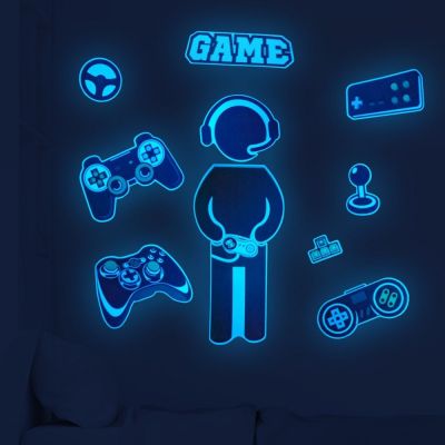 ◙✢✎ Luminous Game Stickers On The Wall For Boys Room Gaming Zone Bedroom Home Decor PVC Wallpaper Glow In The Dark Gamer Wall Decals