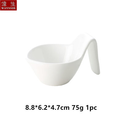 6pcs Handle Spoon Shaped Snack Salad Bowl High White Porcelain Ho Breakfast Buffet Ceramics Sauce Dish Ice Cream Tableware