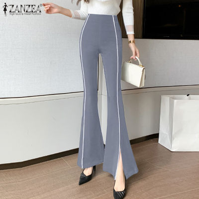 (สินค้ามาใหม่)(จัดส่งฟรี)Fancystyle ZANZEA กางเกงยาวแบบผ่าหน้าเอวสูงกางเกงขาบานแฟชั่นสำหรับผู้หญิงสไตล์เกาหลี #11