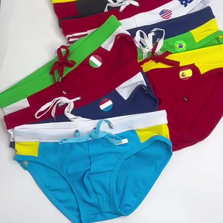 Dfsauxh European And American Flag Color Matching Multi Color Swim Briefs Sexy Belt Cup Anti Dfsauxh European And American Flag Color Matching Multi Color Swim Briefs Sexy Belt Cup Anti