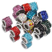10pcs Mix Stainless Steel Colorful Rhinestone Beads Crystal Spacer Loose Beads Charms for Jewelry Making Bracelet Necklace DIY