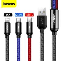 Baseus (0.3m / 1.2m) 3 in 1 สาย usb micro usb type c ขาสำหรับ iphone samsung xiaomi หลายอย่างรวดเร็วชาร์จสำหรับสายโทรศัพท์มือถือ