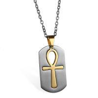 Boniskiss Collare Dog Tag Men Egyptian Ankh Cross Stainless Steel Necklaces &amp; Pendants Silver Color Wholesale Christian Jewelry