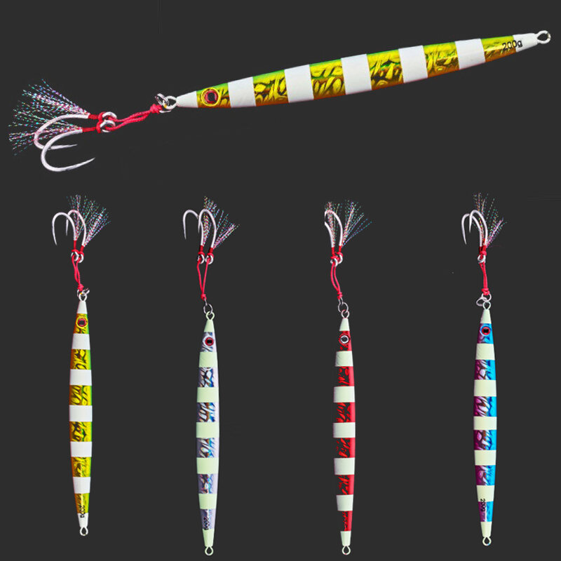 5PCS Deep sea Jigging Zebra Glow Slow Jig Night Lure spoon 60/80/100/120/150g 