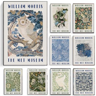 William Morris Flower Leaf Swan Owl ภาพวาดผ้าใบ-Retro Nordic โปสเตอร์และพิมพ์ภาพผนังศิลปะ-ห้องนั่งเล่นตกแต่งบ้าน