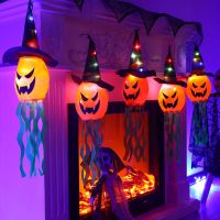 Pumpkin LED Halloween Decoration Flashing Light Gypsophila Ghost Festival Dress Up Glowing Ghost Hat Lamp Decor Hanging Lantern