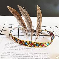 Halloween decoration Indian African drum headband ethnic style feather headband performance dance props headdress pheasant tail headband