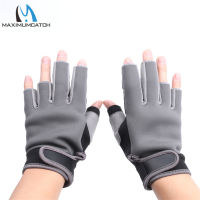 Maximumcatch 1 Pair Half-Finger Elastic Neoprene Fishing Gloves Waterproof Anti-Slip Fishing Gloves Black &amp; Grey Color