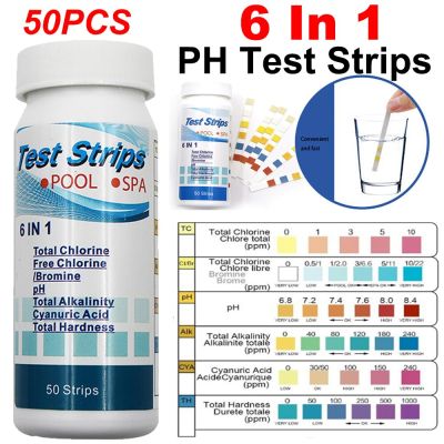 6 in 1 Test Strips For Aquarium /Fish Tank /Swimming Pool / Spa Water Quality 50pcs Chlorine /PH /Bromine Measure Paper Inspection Tools
