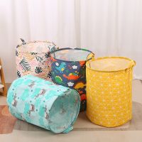 Cotton Linen Dirty Laundry Basket Foldable Round Waterproof Organizer Bucket Clothing Children Toy Cloth Storage Basket Home