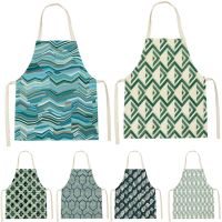 Geometry Style Kitchen Apron Women Cleaning Pinafore Apron Kids Lattice Pattern Sleeveless Cotton Linen Aprons Home Custom Bib