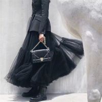 (ร้อน) Maxi ยาว90ซม. กระโปรง Tulle Steampunk สีดำ Gothic จีบ Tutu กระโปรงสตรี Vintage ticoat Lange Rok Jupes Falda