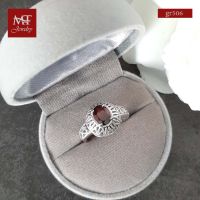 MT แหวนพลอยแท้ โกเมน (Garnet)  ตัวเรือนเงินแท้ ชุบทองคำขาว สไตล์วินเทจ 925 Sterling Silver Garnet Ring (gr506) ไซส์ : 55, 57 MT Jewelry (มณีธารา)