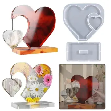 2pcs 3D Heart Silicone Molds for Epoxy Resin Small Mirror Heart Shape