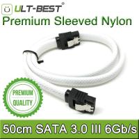 สาย CABLE สาย ฮาร์ดดิส ( สายซาต้า ) SATA 3.0 สายแบบถัก สีขาว (White) ยาว 50cm SATA 3.0 III SATA3 7pin Data Cable with Premium Sleeved Nylon 6Gb/s SSD Cables HDD Hard Disk Drive Cord