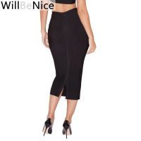 【CW】 WillBeNice 2019 Wholesale Waist Back Split Mid Calf Pink Bandage Skirt Bodycon Skirts