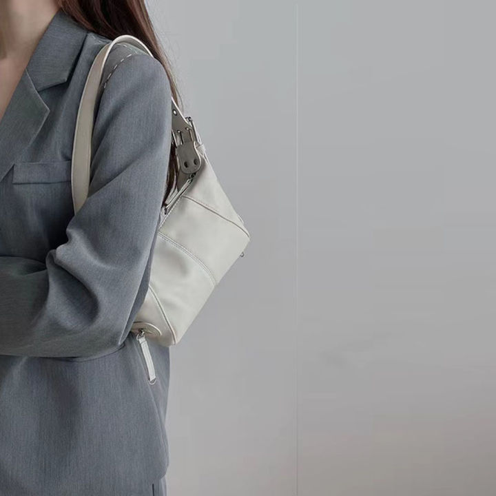 กระเป๋าหนัง-pu-y2k-กระเป๋าสะพายไหล่ขนาดเล็กหนัง-pu-สไตล์-hobos-สำหรับผู้หญิงสุดเท่กระเป๋ากระเป๋าถือของเด็กผู้หญิงรสจัดมอเตอร์ไซค์แฟชั่นถุงผ้าใบเล็ก