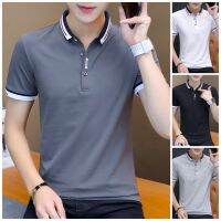 เสื้อเชิ้ตโปโลแฟชั่นสําหรับผู้ชายแขนสั้นทรงสลิมสไตล์เกาหลี