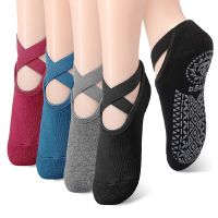 Women Yoga Socks Pilates Ballet Dance Bandage Cotton Sock Non-Slip Ladies Sport Dance Barefoot Workout Good Grip Womens Sox Socks Tights