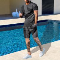 Summer Mens Sweat-shirt Set Plus Size Round Neck Casual Two Piece 3D Printed Shorts Sets Oversized Jogging Suit Man Clothes