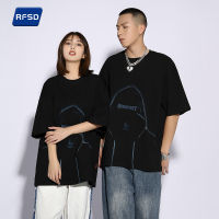 2022 SpringSummer Short-sleeved Mens Street Loose Hong Kong Style Dark Black Printed O Neck T-shirt Anime T Shirt