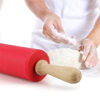 Non-stick Wooden Handle Pin Pastry Dough Flour Roller Silicone Rolling Pin Kitchen Baking Cooking Tools Christmas Rolling Pin Bread  Cake Cookie Acces
