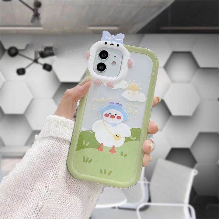 เคสสำหรับ-xiaomi-11-lite-12-pro-poco-x3-x4-nfc-x5-gt-m3-m4นิ่มใสซิลิโคนกระเป๋าเป้สะพายหลังเป็ด-psyduck-3d-โบว์เงื่อนเลนส์-nfc-โปร่งใสลายการ์ตูนน่ารัก-tpu-แฟชั่น