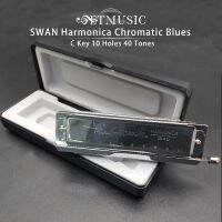 Swan SW1040สีเงิน10หลุม40โทนสี Harmonica เปลี่ยนเสียงเครื่องดนตรี Woodwind Swan Harmonica Harp