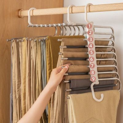 9 Layer Stainless Steel Clothes Hanger Clothing Racks Pants Trouser Storage Hangers Wardrobe Closet Organizer Home Accessories Clothes Hangers Pegs