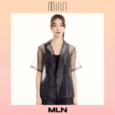 [MILIN] Collared V neckline short sleeve see through shirt เสื้อเชิ้ตผ้าโปร่งคอปกแขนสั้น / Sensuous Top