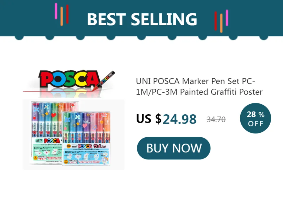 5pcs/set Uni Posca Paint Pen Mixed Mark 5 Sizes Each With 1 Pen  Pc-1m/3m/5m/8k/17k Painting Pop Poster Advertising Penwhite