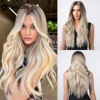 Light Golden Synthetic Wigs for Women Long Wavy Brown Blonde Ombre Women Wigs Middle Parted Fake Hair Daily Cosplay Natural Wigs Wig  Hair Extensions