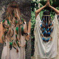 AWAYTR Feather Rope Crown 2021ที่คาดผม Boho สีขาวเทศกาลยืดหยุ่นสำหรับผู้หญิงแฟชั่นเครื่องประดับผมหญิง