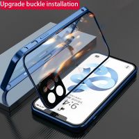 Double Sided Glass Card Buckle Installation Case For 13 12 Pro Max 13 Mini 11 Pro Max Camera Protection Metal Cover