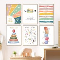 ตัวอักษรการศึกษา Wall Art, 5เสาอิสลาม Dhikr Rainbow Quran,โปสเตอร์ภาพวาดผ้าใบ,เหมาะสำหรับตกแต่งห้องเด็ก