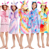 Winter Hooded Children Bathrobe Kids Cute Unicorn Stitch Bath Robe Boys Girls Animal Pyjamas Kids Long Sleeve Cartoon Towel Robe