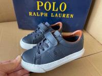 Ralphˉ Laurenˉ 2023 Retro Ocean Blue Genuine Leather First Layer Leather Single Buckle Velcro Leather Shoes for Boys and Girls