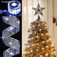 ™△ↂ 5M 50 LED Christmas Tree Ornaments String Lights Copper Wire Christmas Ribbon Bows Lights for New Year Navidad Home Decorations