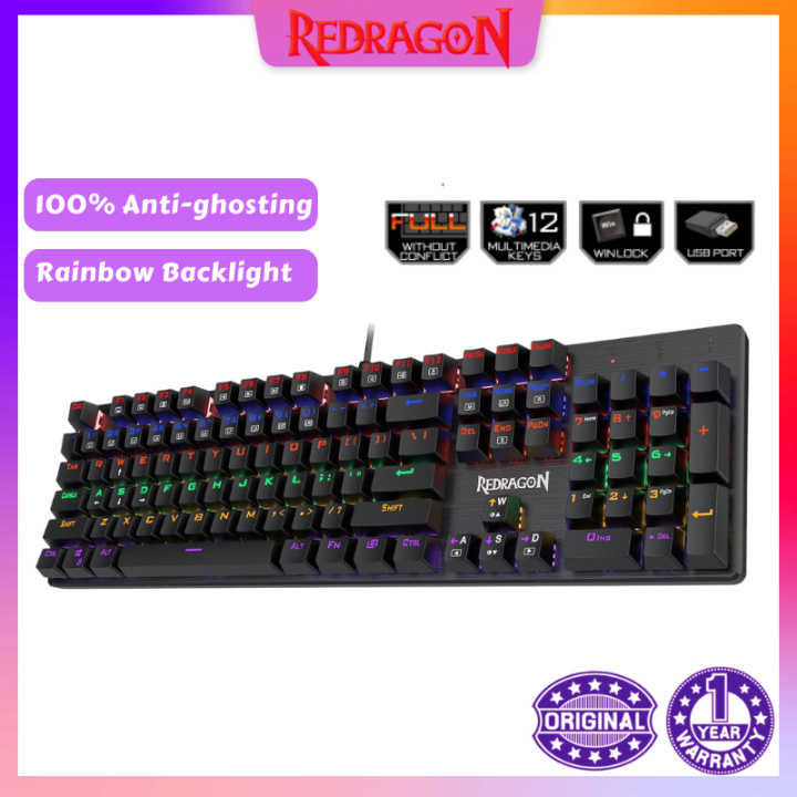 Redragon K608 Valheim Rainbow Gaming Keyboard, 104 Keys NKRO Mechanical Keyboard, BlueBrownRed