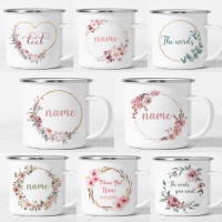 Personalized Flowers Enamel Mug Aesthetic Coffee Enamel Cup Water Mugs Valentine / Childrens / Friend / Mother / Teachers Gift