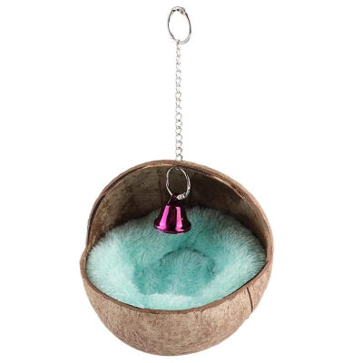 Coconut Shell Bird Nest House Bed with Warm Pad for Parrot Parakeet Rat Mice Cage Toy Nesting Box