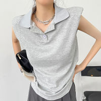 Office Lady Casual แฟชั่นไหล่ Pad แขนกุด Polo Y2k ผู้หญิงฤดูร้อนใหม่เสื้อยืดหญิง Dropshipping ราคาถูกขายส่ง