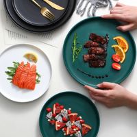 Round Solid Dinner Plates Matte Ceramic Flat Steak Trays Beef Spaghetti Dishware Tableware Dessert Salad Kitchen Tablewears