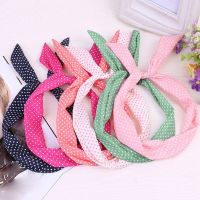 【YF】 1Pc Cute Sweet Polka Dot Bow Rabbit Bunny Ear Headbands Womens Hair Band With Metal Wire Scarf Cross Accessories