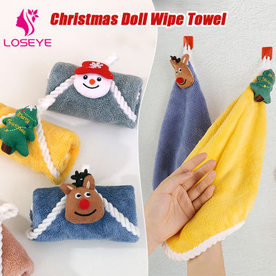 Merry Christmas ตุ๊กตาผ้าถักลายซานตาคลอส,ผ้าเช็ดมือสี่เหลี่ยมการ์ตูนสำหรับใช้ในห้องครัวห้องน้ำ