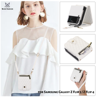 Insmei สำหรับ Samsung Galaxy Z Flip 4 Flip3 5G กระเป๋าใส่ศัพท์ Crossbody หรูหราตารางปกหนังพร้อมเชือกเส้นเล็กและช่องใส่การ์ด Niche Fashion , สีขาว