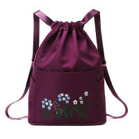 Chinese Style Flowers Embroidery Travel Backpack For Women Overnight Bag Duffel Drawstring Weekend Bag Shoes Organizer Luggage